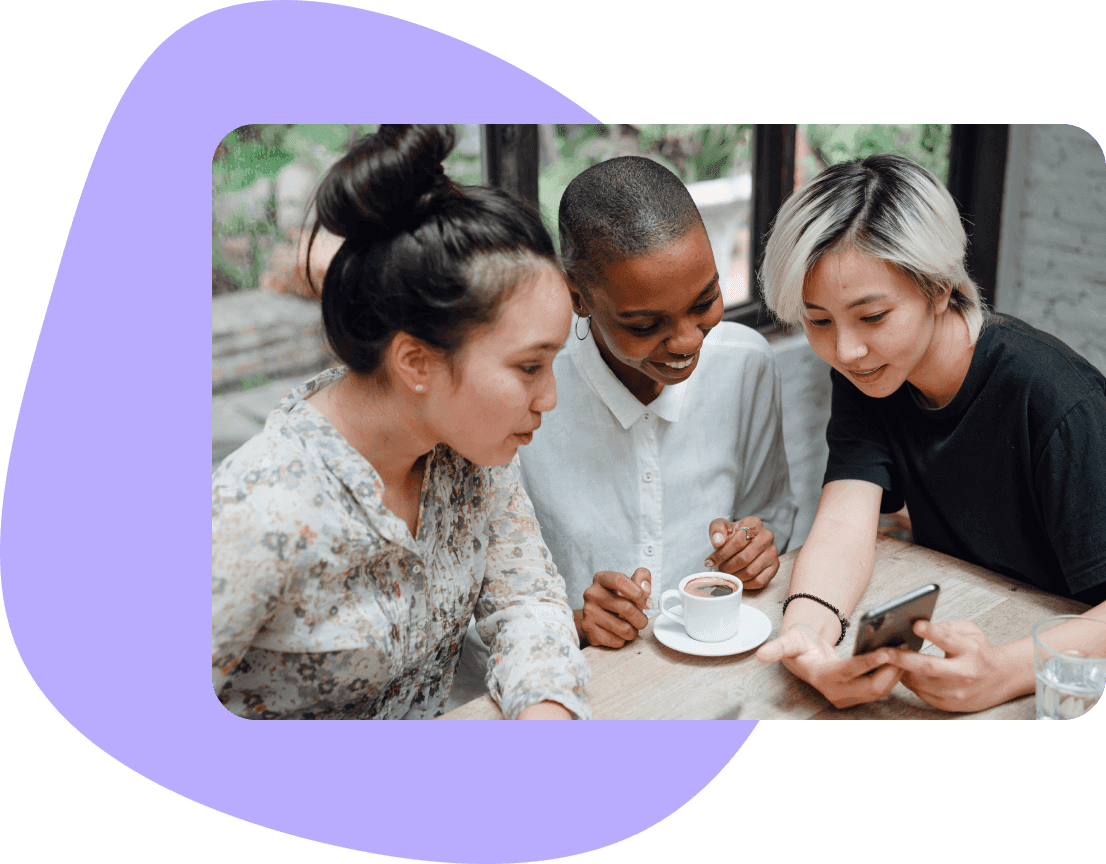 Group of people enjoying mobile app